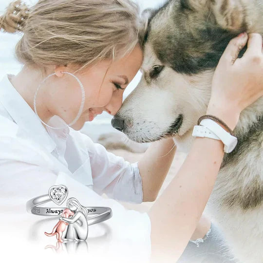 Mya™ | Regulowany Srebrny Pierścionek z Psem