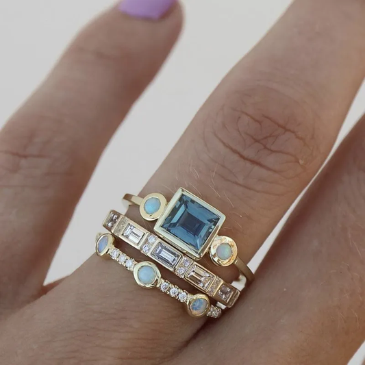 CrystalLuxe™ | Wintage Zestaw Pierścionków z Niebieskim Kryształem